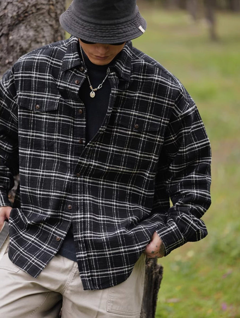 oversized check shirt / 高密度編みネルシャツ N4543 - NNine