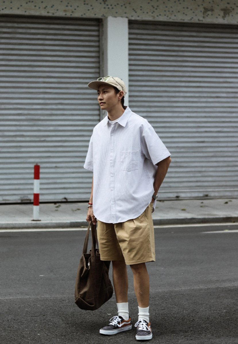 oxford striped short sleeve shirt / ルーズフィットストライプシャツ N3939 - NNine