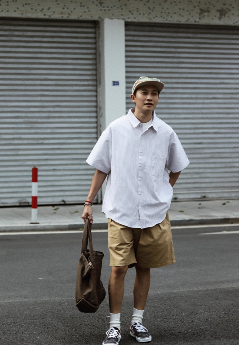 oxford striped short sleeve shirt / ルーズフィットストライプシャツ N3939 - NNine