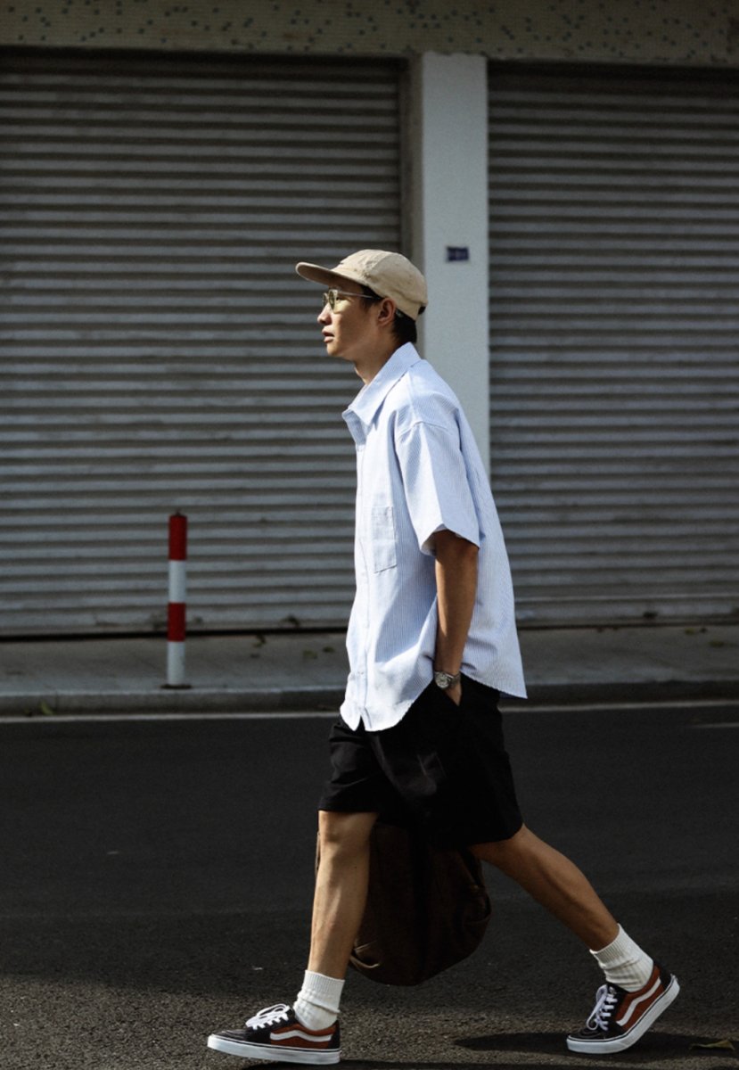 oxford striped short sleeve shirt / ルーズフィットストライプシャツ N3939 - NNine