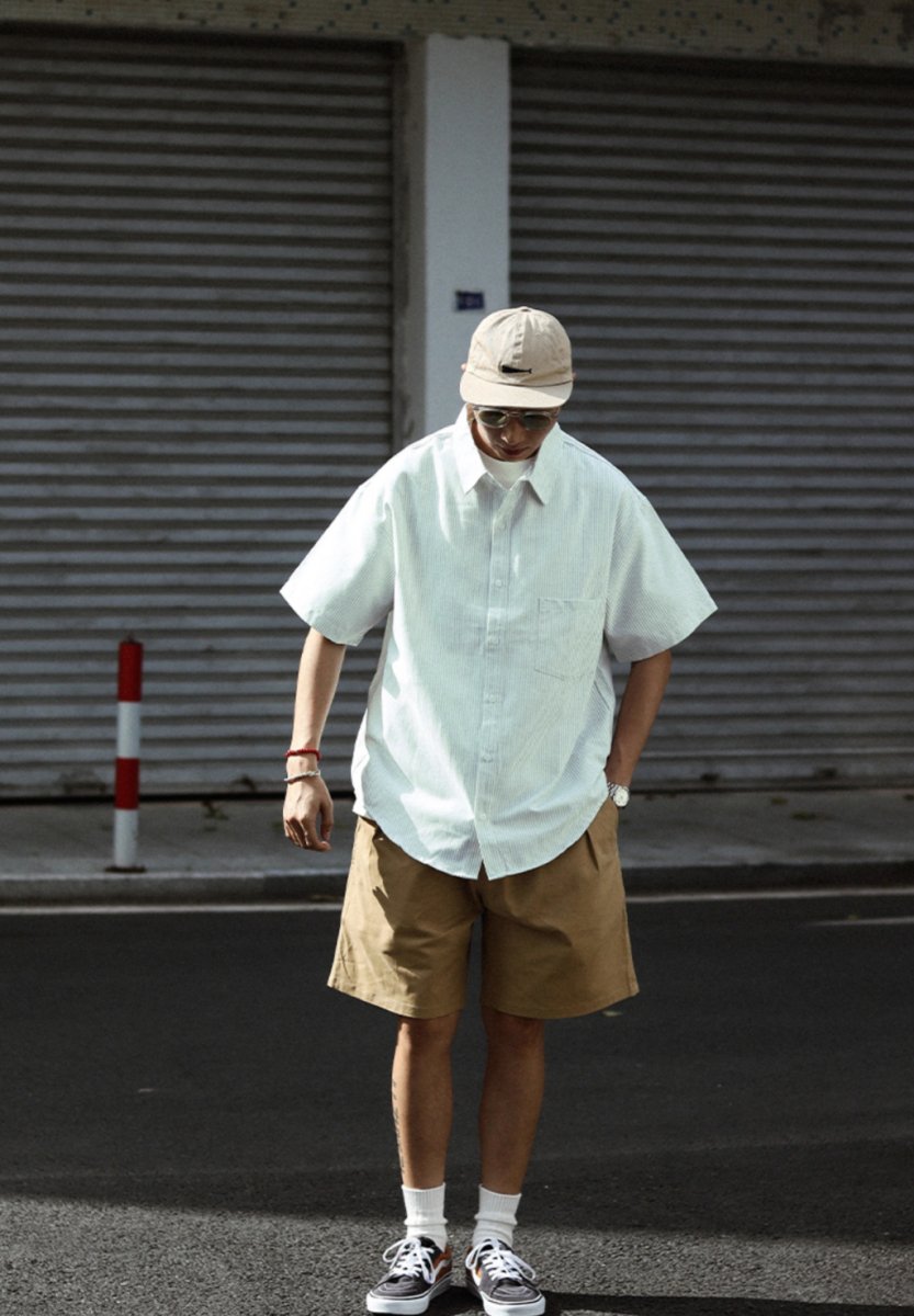 oxford striped short sleeve shirt / ルーズフィットストライプシャツ N3939 - NNine