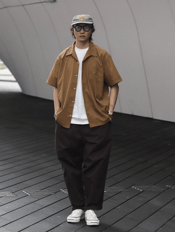 個性派チェック柄】メンズ 半袖 オープンカラーシャツ ペイント風 春夏