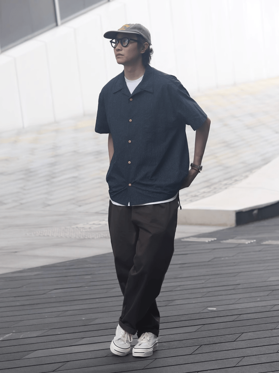 【個性派チェック柄】メンズ 半袖 オープンカラーシャツ ペイント風 春夏 | PAINT LINE CHECK SHIRT N5388 - ファッション通販 NNine(ナイン)
