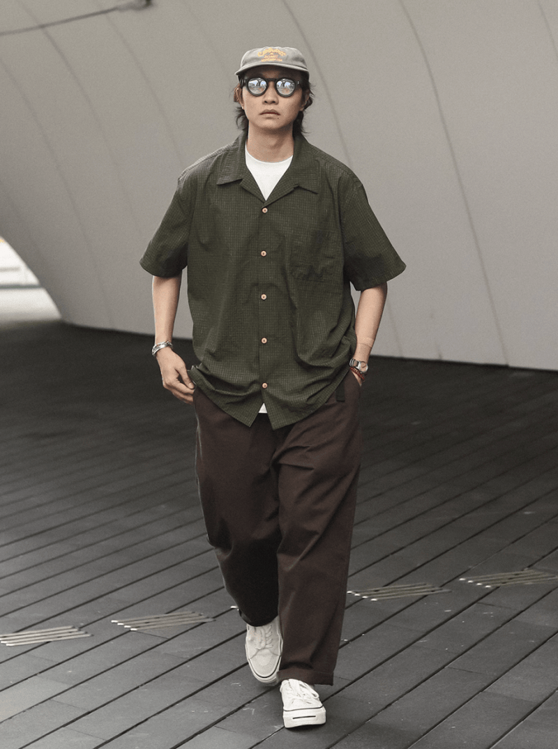 【個性派チェック柄】メンズ 半袖 オープンカラーシャツ ペイント風 春夏 | PAINT LINE CHECK SHIRT N5388 - ファッション通販 NNine(ナイン)