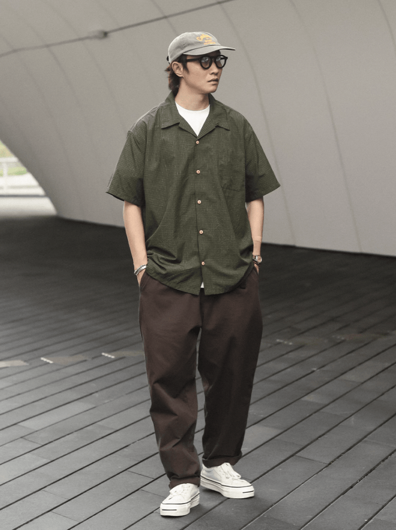 【個性派チェック柄】メンズ 半袖 オープンカラーシャツ ペイント風 春夏 | PAINT LINE CHECK SHIRT N5388 - ファッション通販 NNine(ナイン)