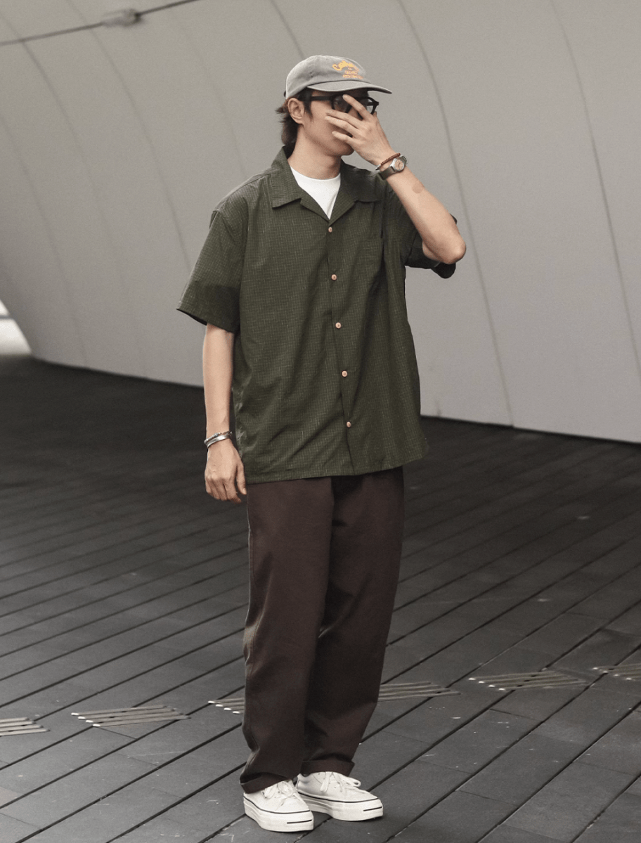 【個性派チェック柄】メンズ 半袖 オープンカラーシャツ ペイント風 春夏 | PAINT LINE CHECK SHIRT N5388 - ファッション通販 NNine(ナイン)