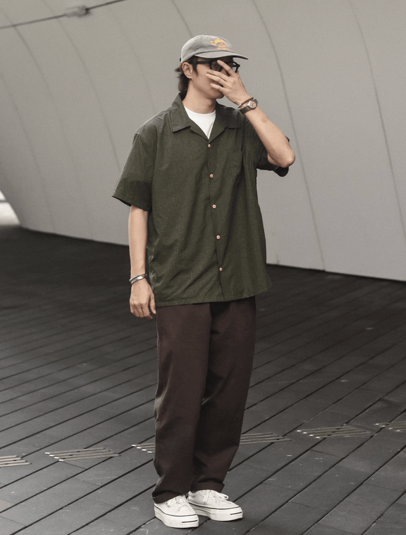 【個性派チェック柄】メンズ 半袖 オープンカラーシャツ ペイント風 春夏 | PAINT LINE CHECK SHIRT N5388 - ファッション通販 NNine(ナイン)