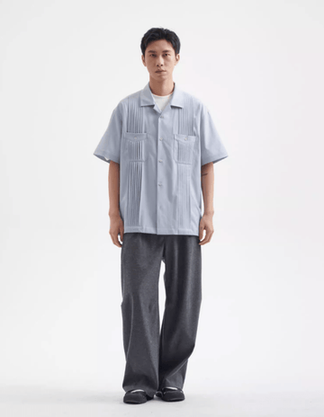 Pleat Detail Shirt / 繊細アコーディオンプリーツ メンズ開襟シャツ