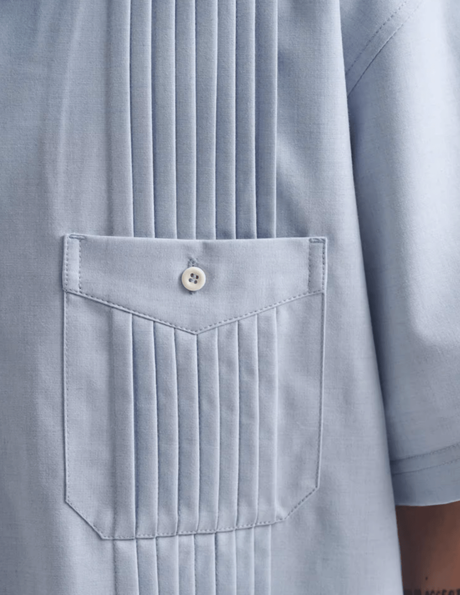 Pleat Detail Shirt / 繊細アコーディオンプリーツ メンズ開襟シャツ 上品 光沢感 N5357 - ファッション通販 NNine(ナイン)