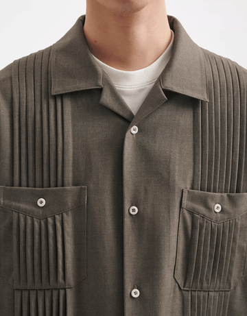Pleat Detail Shirt / 繊細アコーディオンプリーツ メンズ開襟シャツ
