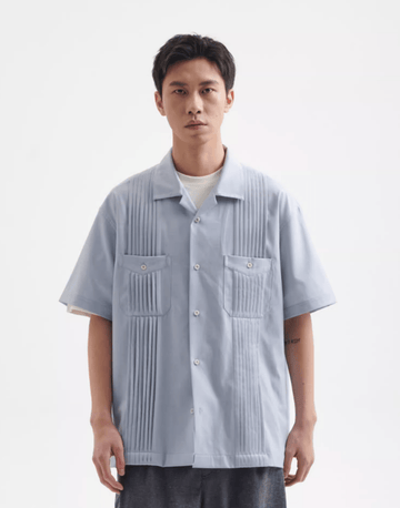 Pleat Detail Shirt / 繊細アコーディオンプリーツ メンズ開襟シャツ