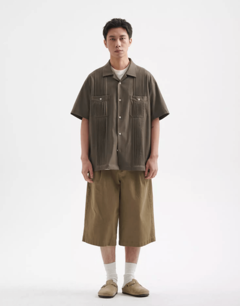 Pleat Detail Shirt / 繊細アコーディオンプリーツ メンズ開襟シャツ 上品 光沢感 N5357 - ファッション通販 NNine(ナイン)
