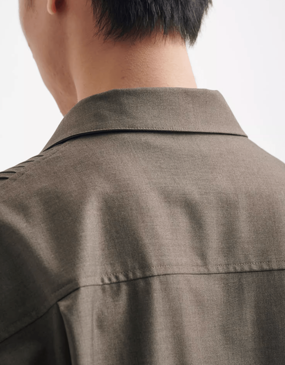 Pleat Detail Shirt / 繊細アコーディオンプリーツ メンズ開襟シャツ 上品 光沢感 N5357 - ファッション通販 NNine(ナイン)