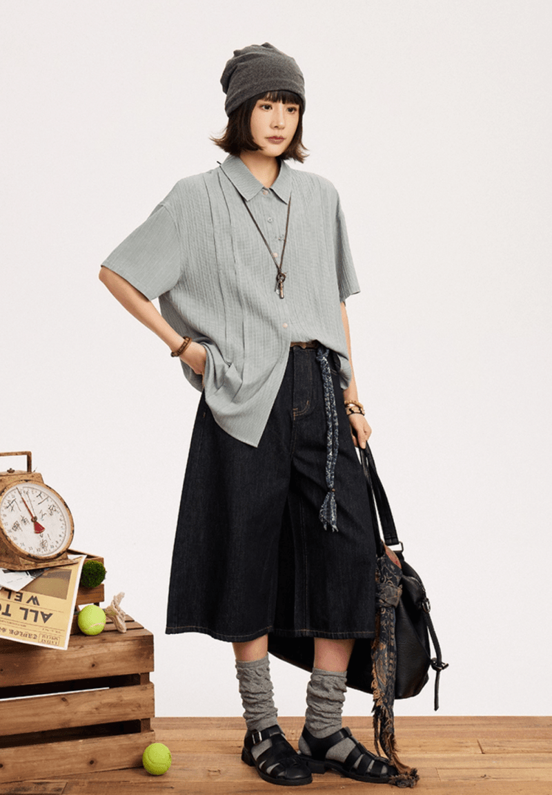 プリーツテクスチャー リラックス 半袖シャツ / Pleated Texture Shirt N5591 - ファッション通販NNine（ナイン）