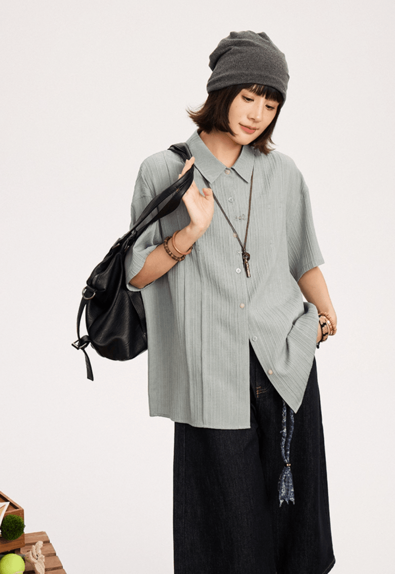 プリーツテクスチャー リラックス 半袖シャツ / Pleated Texture Shirt N5591 - ファッション通販NNine（ナイン）