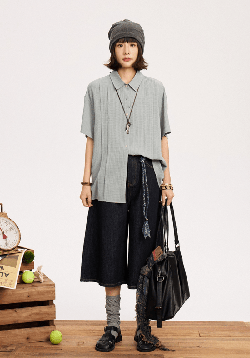 プリーツテクスチャー リラックス 半袖シャツ / Pleated Texture Shirt N5591 - ファッション通販NNine（ナイン）