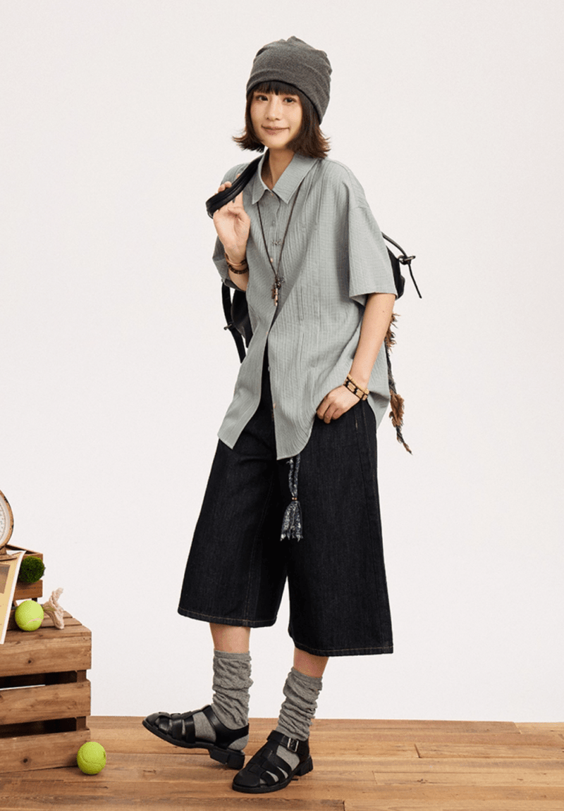 プリーツテクスチャー リラックス 半袖シャツ / Pleated Texture Shirt N5591 - ファッション通販NNine（ナイン）