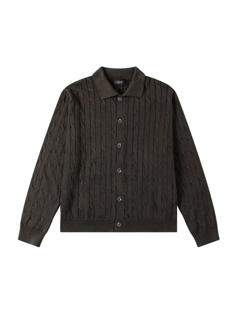 Cable-Knit Cotton Polo Cardigan N6701