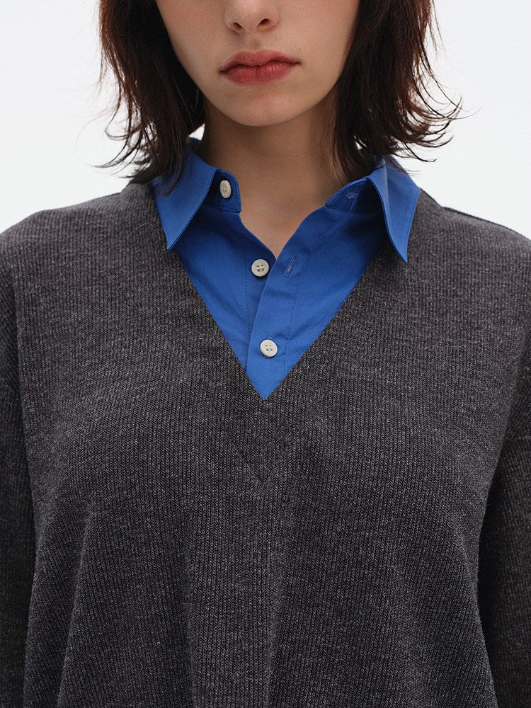 レイヤード風 POLOニットプルオーバー　N6748 - ファッション通販NNine（ナイン）
