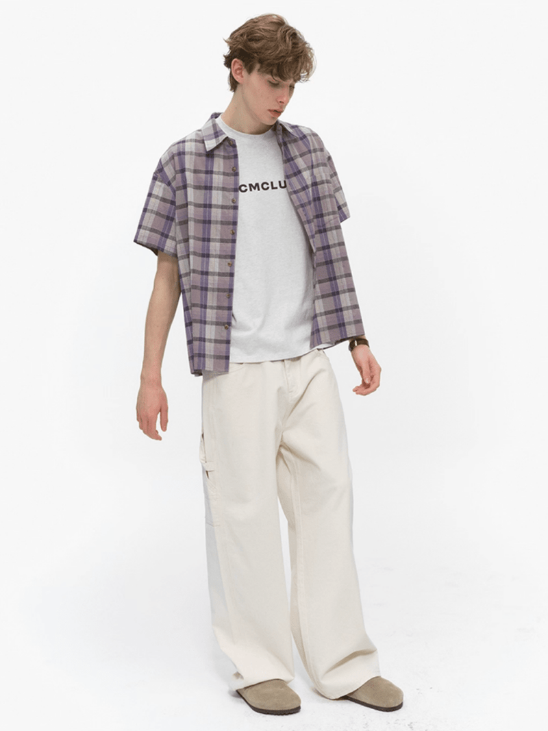 パープルチェック半袖シャツ オーバーサイズ / Purple Check Shirt N5537 - ファッション通販NNine（ナイン）