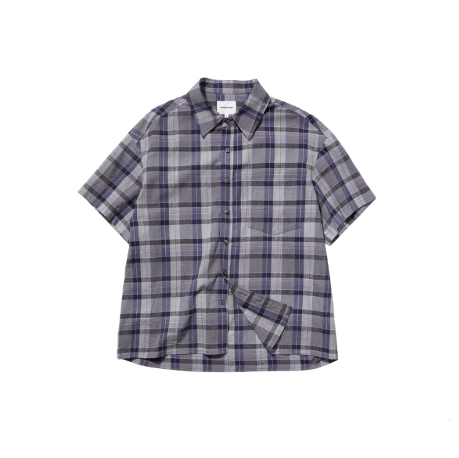 パープルチェック半袖シャツ オーバーサイズ / Purple Check Shirt N5537 - ファッション通販NNine（ナイン）