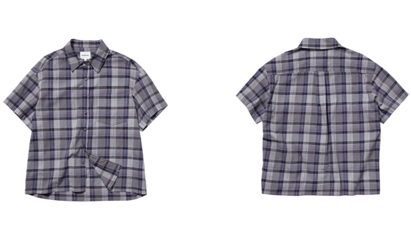 パープルチェック半袖シャツ オーバーサイズ / Purple Check Shirt N5537 - ファッション通販NNine（ナイン）