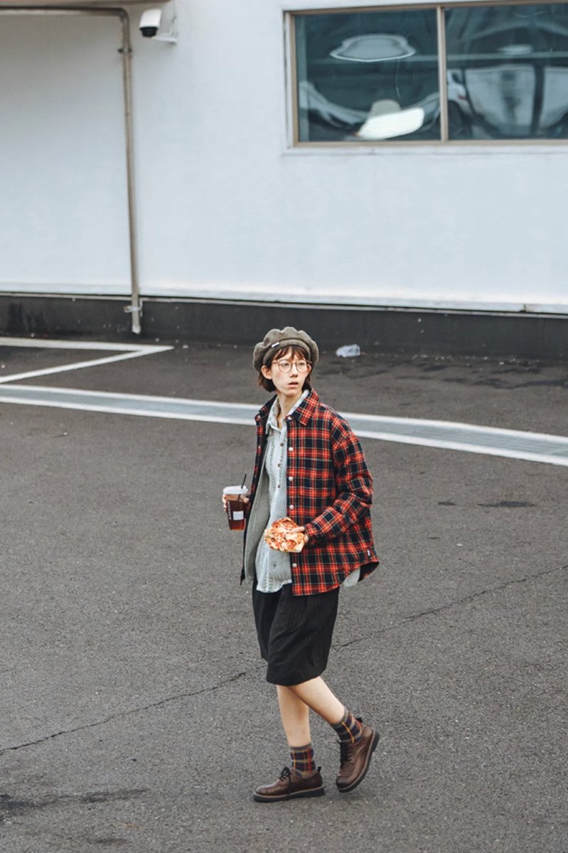 red check shirt / オーバーサイズレギュラーカラー長袖ネルシャツ N4553 - NNine