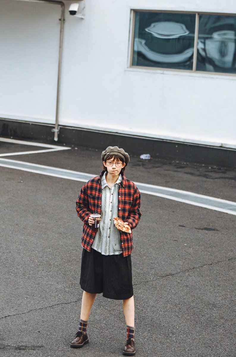 red check shirt / オーバーサイズレギュラーカラー長袖ネルシャツ N4553 - NNine