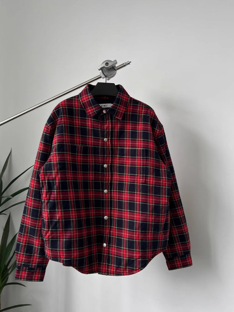 red check shirt / オーバーサイズレギュラーカラー長袖ネルシャツ N4553 - NNine