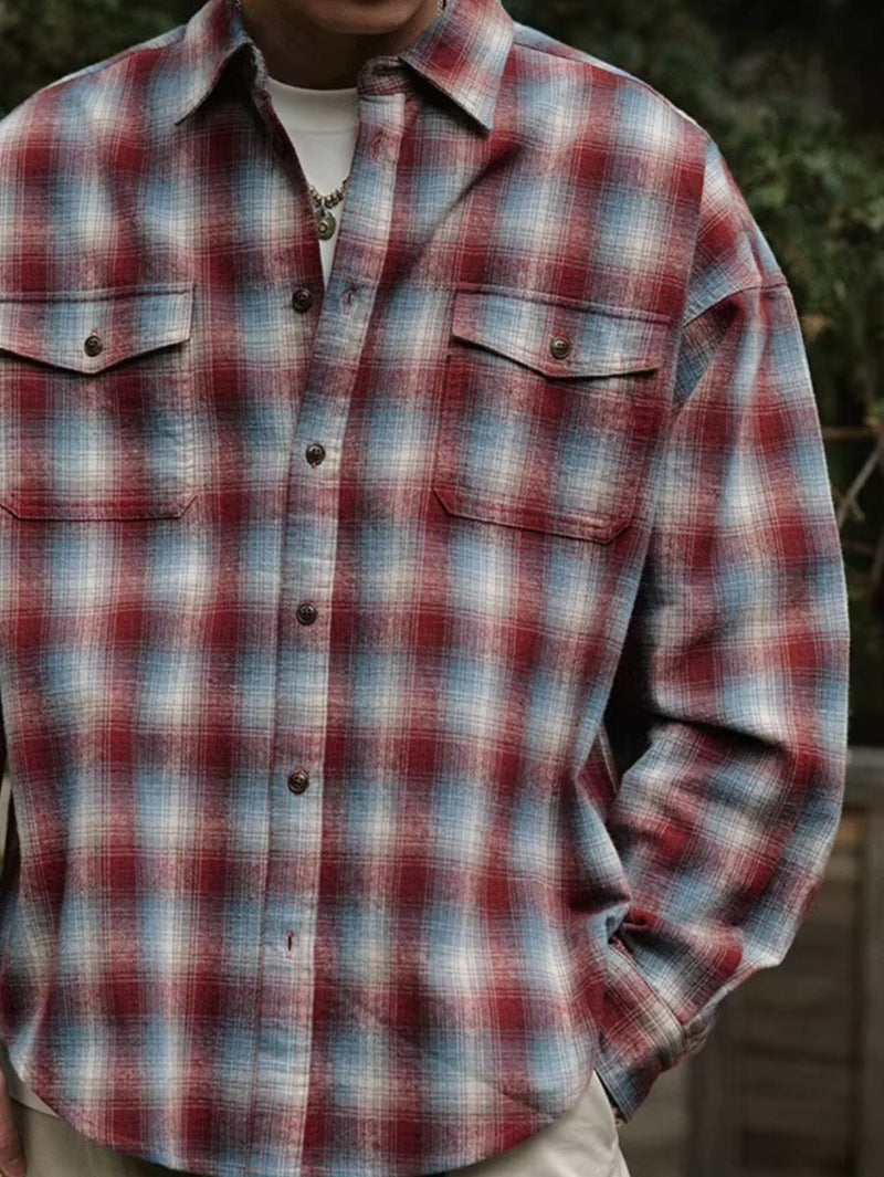 Red vintage plaid shirt / チェック柄ネルシャツ N4083 - NNine