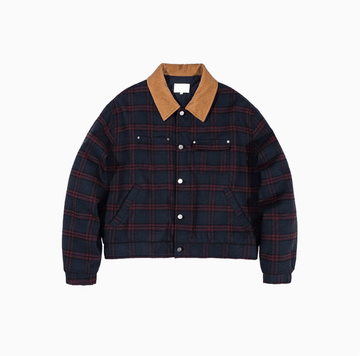 コーデュロイ襟付きクラシックチェックトラッカージャケット