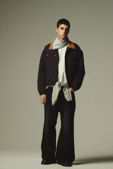 コーデュロイ襟付きクラシックチェックトラッカージャケット