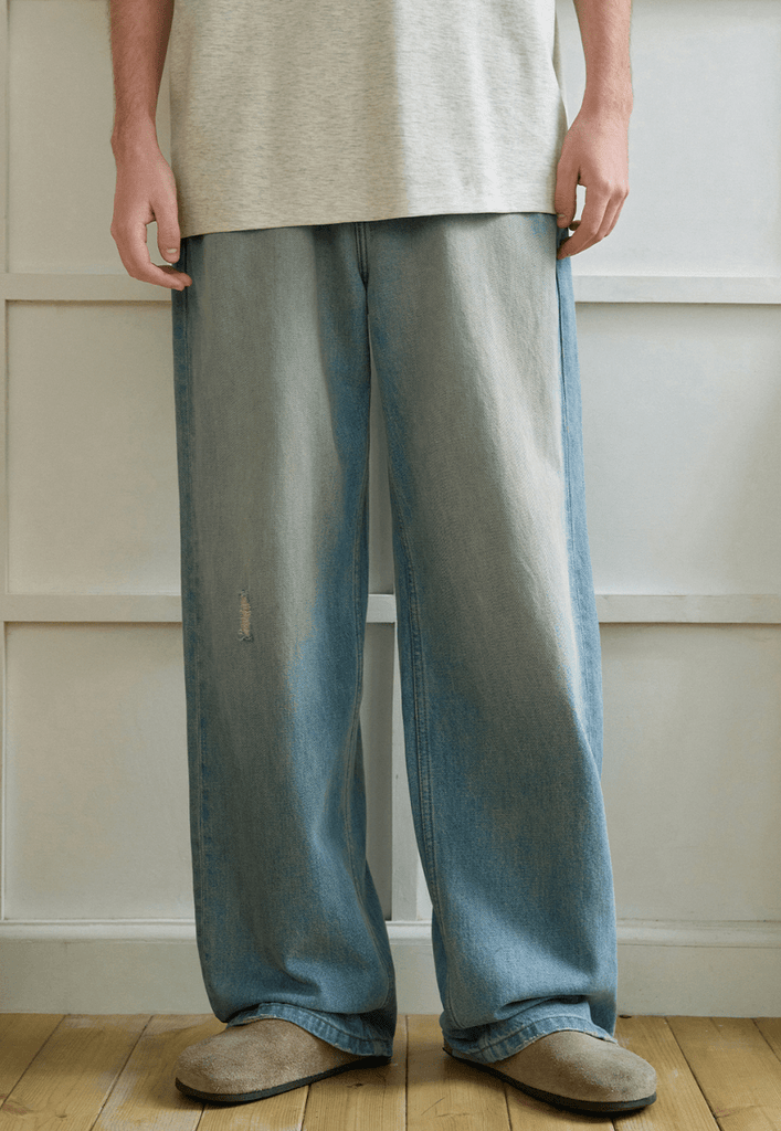 retro distressed denim pants   N4811