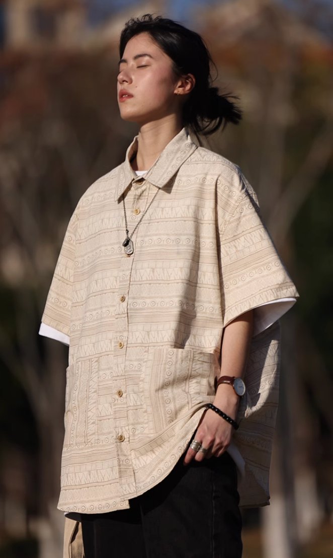 retro ethnic shirts / 民族柄オーバーサイズシャツ N4061 - NNine