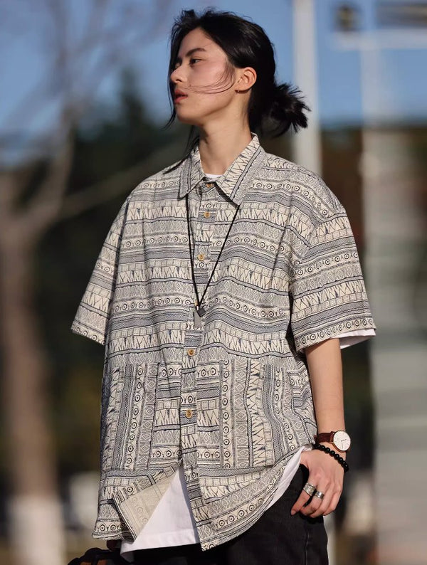 retro ethnic shirts / 民族柄オーバーサイズシャツ N4061 - NNine