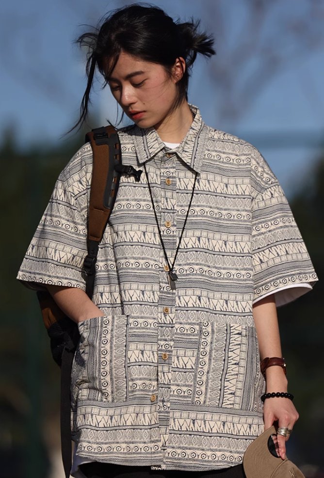 retro ethnic shirts / 民族柄オーバーサイズシャツ N4061 - NNine