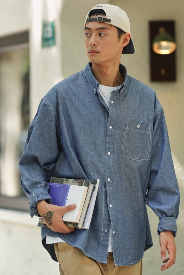 retro oxford denim blue shirt/ ボタンダウンデニムシャツ N4486 - NNine