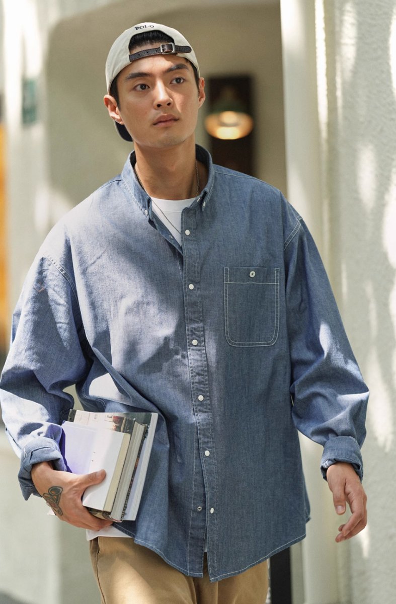 retro oxford denim blue shirt/ ボタンダウンデニムシャツ N4486 - NNine