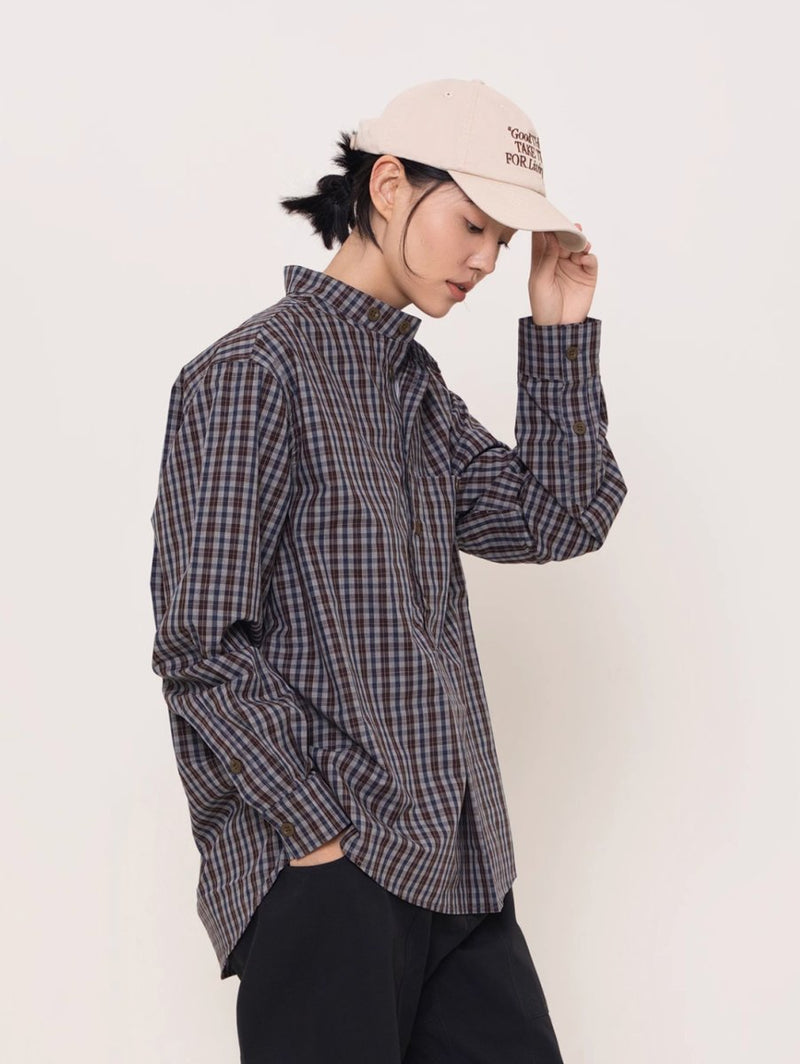 retro plaid stand collar shirt N4313 - NNine