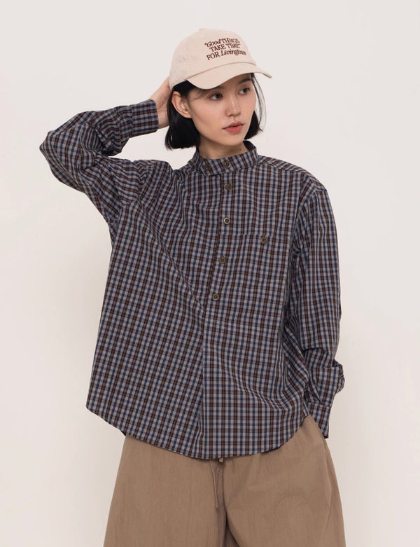 retro plaid stand collar shirt N4313 - NNine