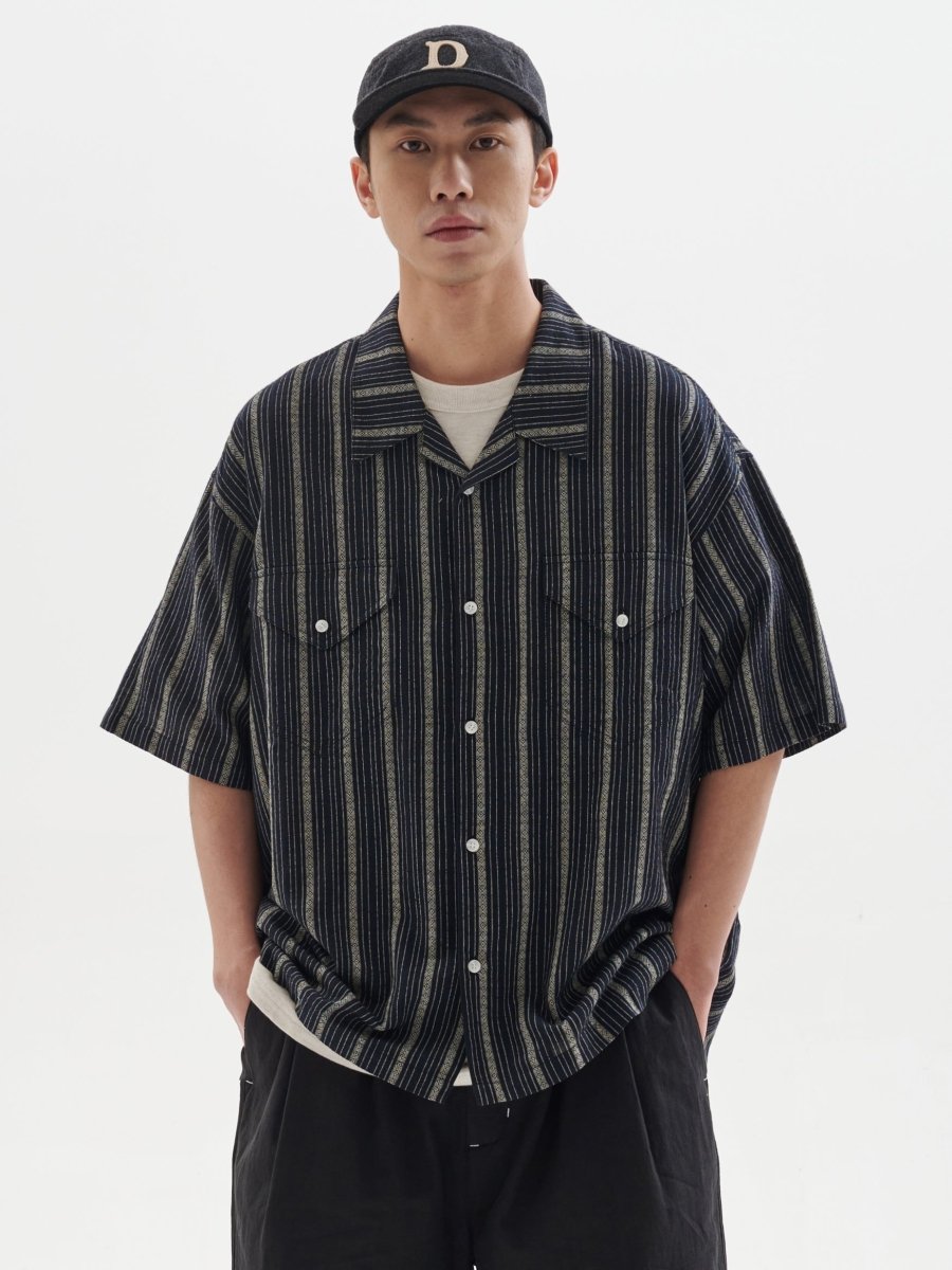 Retro Striped Cuban Shirt / レトロ ストライプ キューバシャツ (開襟シャツ)  N3867