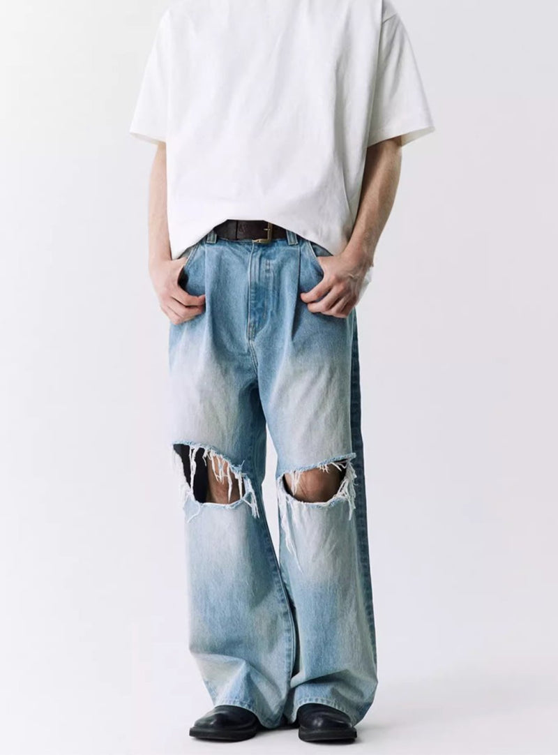 Retro wash crushed denim pants / ダメージバギーデニム N4043 - NNine