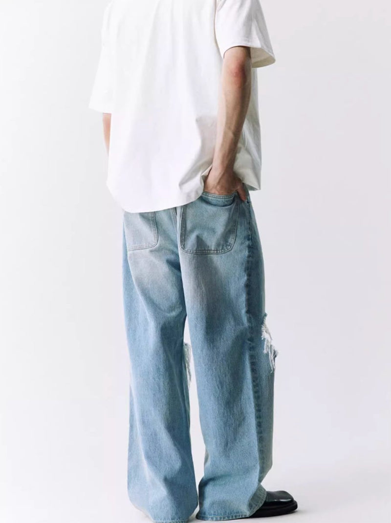 Retro wash crushed denim pants / ダメージバギーデニム N4043 - NNine