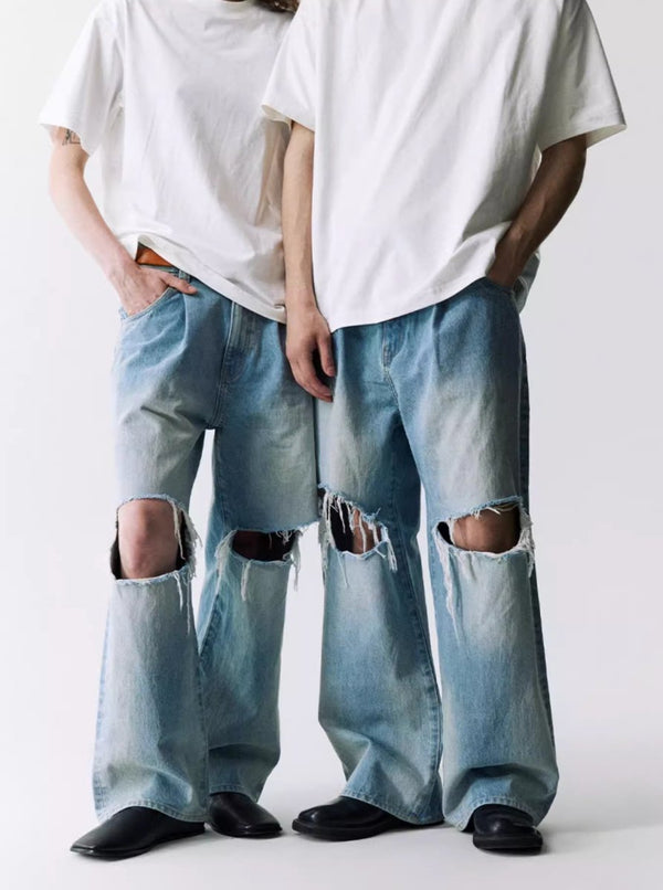 Retro wash crushed denim pants / ダメージバギーデニム N4043 - NNine