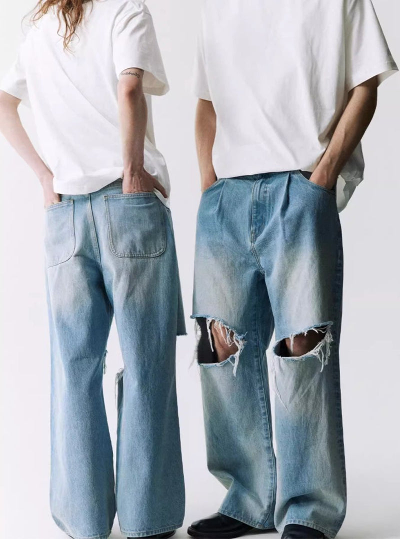 Retro wash crushed denim pants / ダメージバギーデニム N4043 - NNine