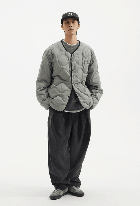 Reversible collarless quilted down jacket N4800 - ファッション通販NNine（ナイン）