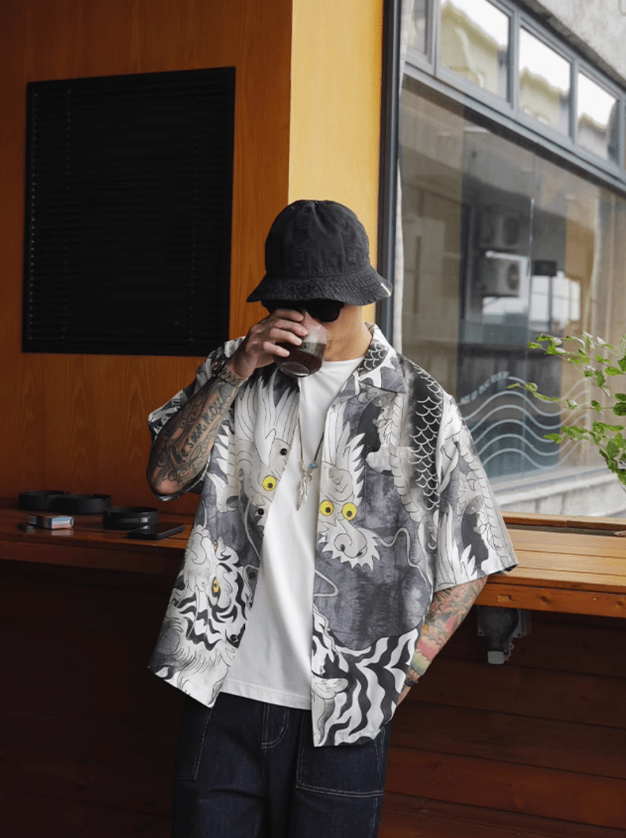 Ryutora Aloha Shirt Modal Blend / 龍虎 アロハシャツ 半袖 モーダル混 和柄 N5380 - ファッション通販 NNine(ナイン)