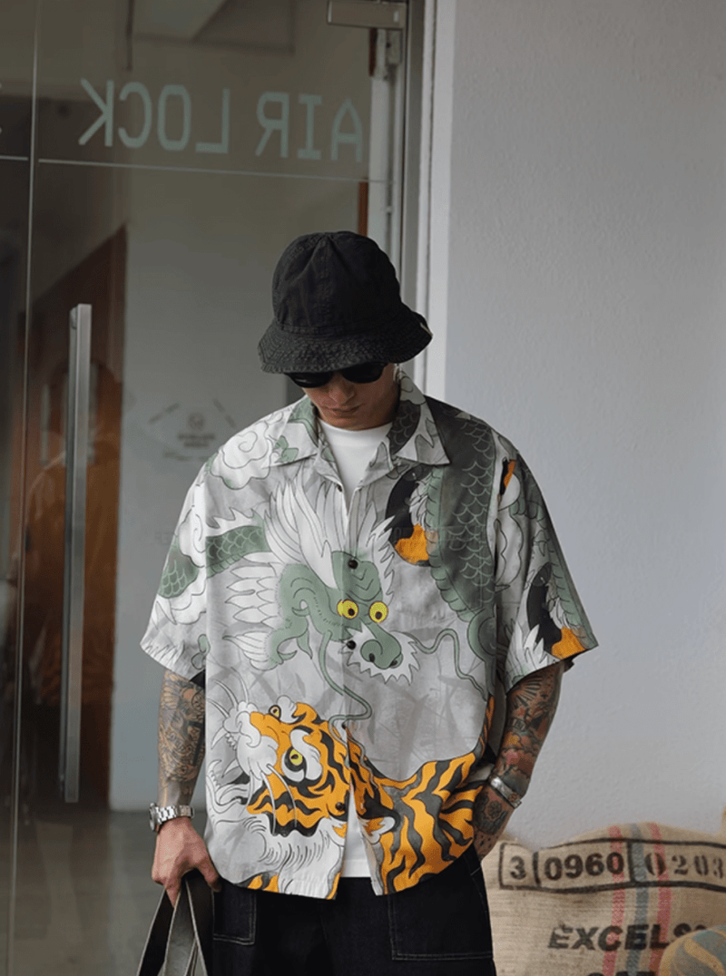 Ryutora Aloha Shirt Modal Blend / 龍虎 アロハシャツ 半袖 モーダル混 和柄 N5380 - ファッション通販 NNine(ナイン)