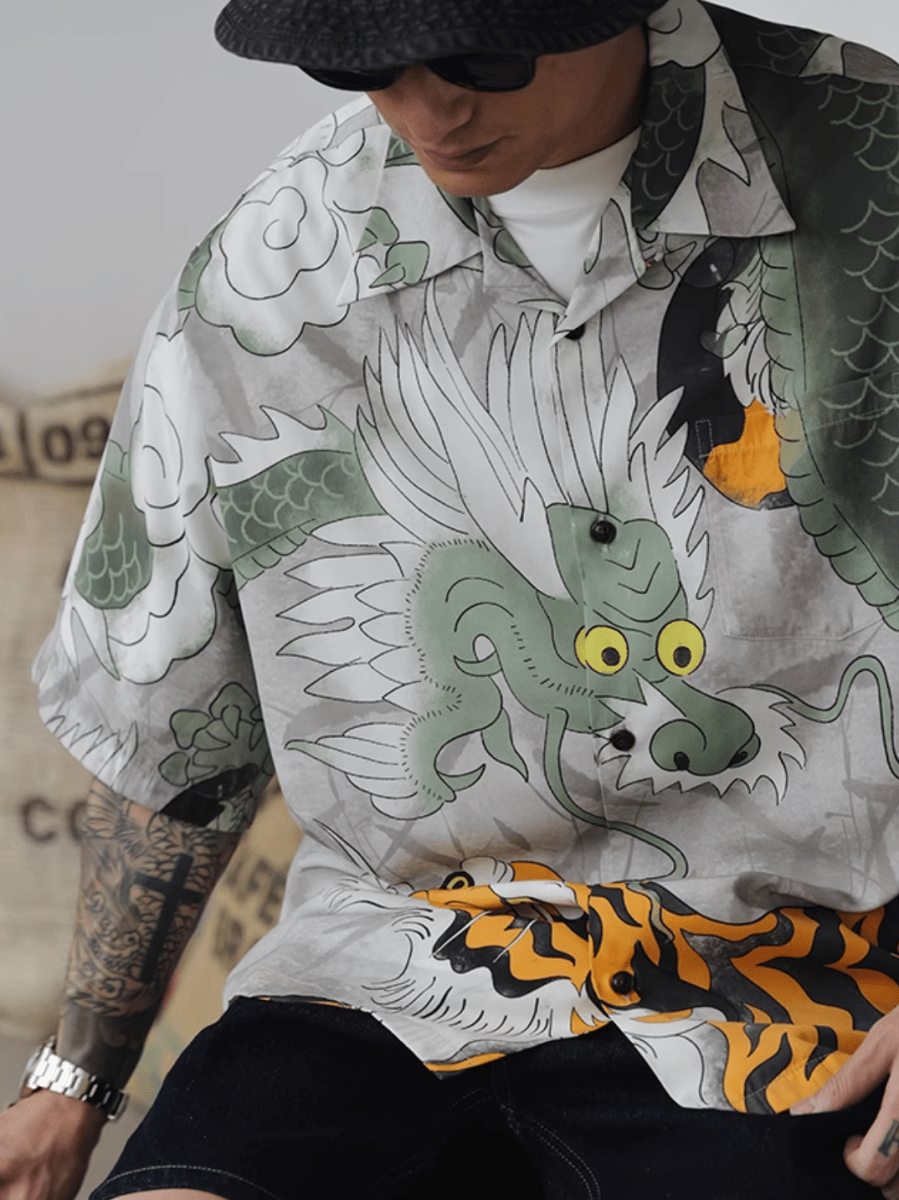 Ryutora Aloha Shirt Modal Blend / 龍虎 アロハシャツ 半袖 モーダル混 和柄 N5380 - ファッション通販 NNine(ナイン)