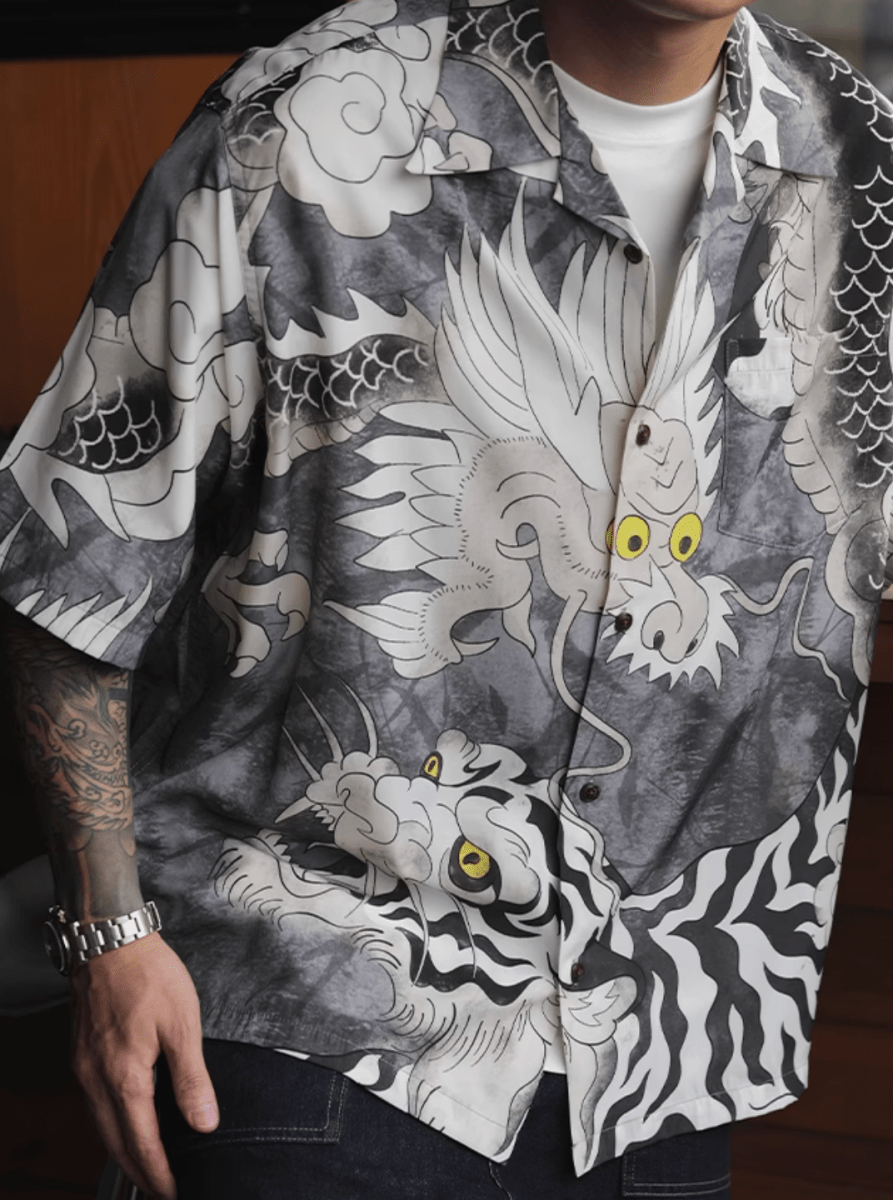 Ryutora Aloha Shirt Modal Blend / 龍虎 アロハシャツ 半袖 モーダル混 和柄 N5380 - ファッション通販 NNine(ナイン)